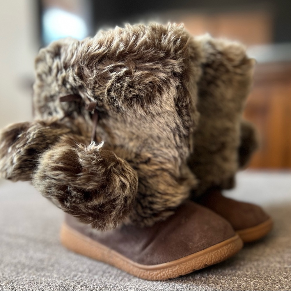 Warm Brown Faux Fur Kids Boots